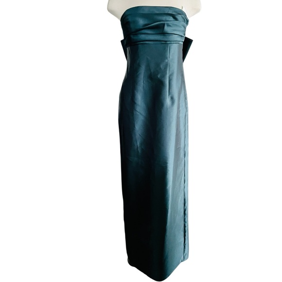 Alfred Sung Strapless Bow Back Satin Column Gown Evergreen Size 10 NWT - Picture 2 of 12